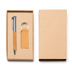 Penna a sfera e Portachiavi in Pelle Riciclata – Set regalo ecologico con inchiostro blu