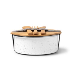 Portapranzo in Metallo con Rivestimento Ceramico e Coperchio in Bambù – 750 ml con posate
