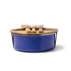 Portapranzo in Metallo con Rivestimento Ceramico e Coperchio in Bambù – 750 ml con posate
