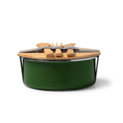 Portapranzo in Metallo con Rivestimento Ceramico e Coperchio in Bambù – 750 ml con posate