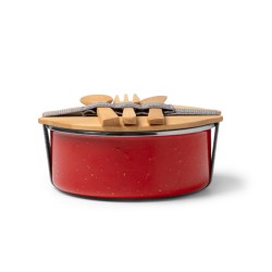 Portapranzo in Metallo con Rivestimento Ceramico e Coperchio in Bambù – 750 ml con posate