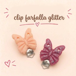 Clip Farfalla glitter in silicone – Accessorio creativo per portaciucci e articoli handmade